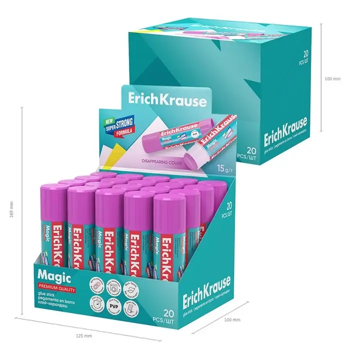 Клей-карандаш, ErichKrause Magic, PVP, с цветным индикатором, 15 г