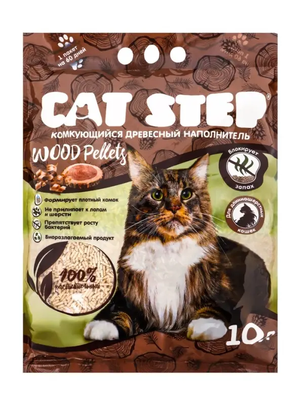 Наполнитель комкующийся растительный CAT STEP Wood Pellets 10 л Наполнитель комкующийся растительный CAT STEP Wood Pellets 10 л