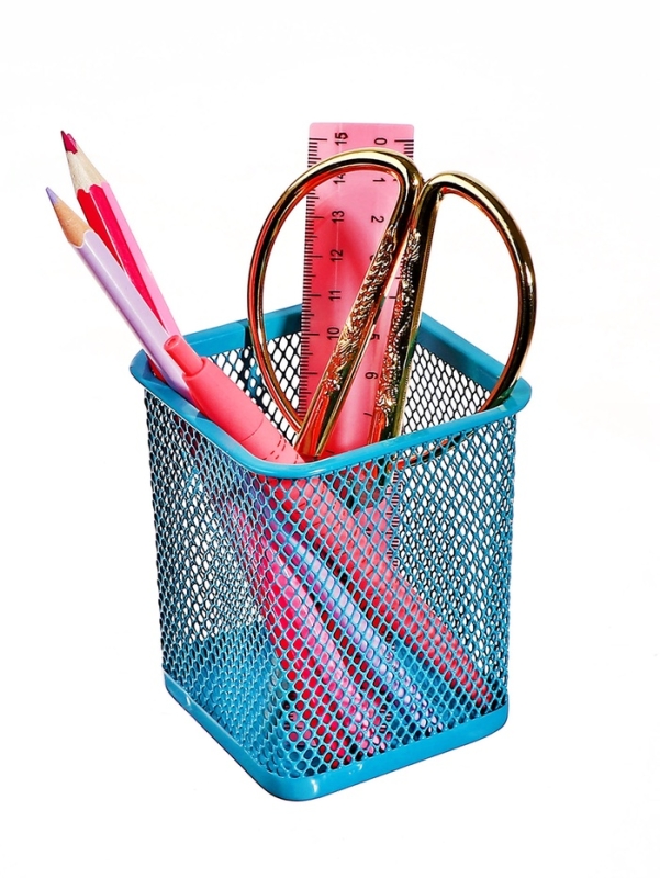 Стакан для пишущих принадлежностей квадратный сетка металл бирюзовый
