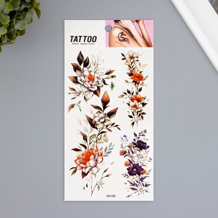 Татуировка на тело цветная Татуировка на тело цветная "Маленькие цветы" 10х20,5 см