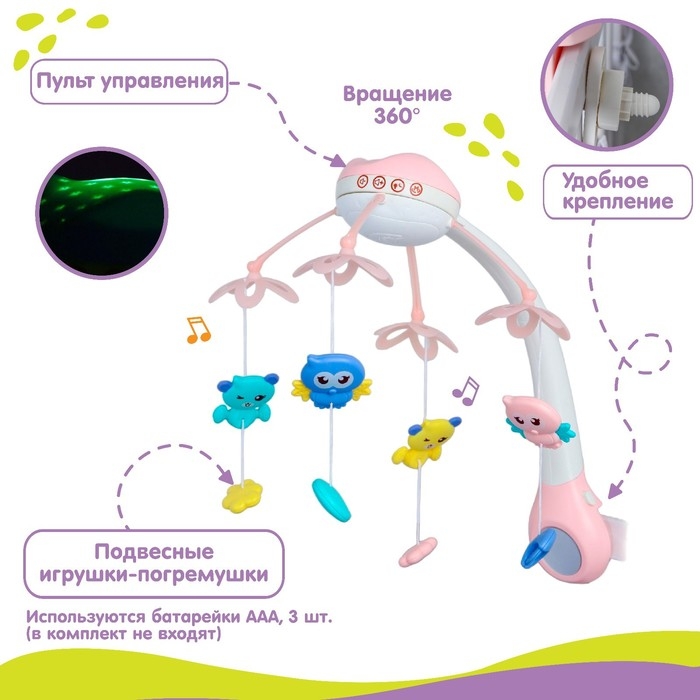 Мобиль музыкальный на кроватку «Нежные птички», с ночником + пульт, цвет МИКС Мобиль музыкальный на кроватку «Нежные птички», с ночником + пульт, цвет МИКС