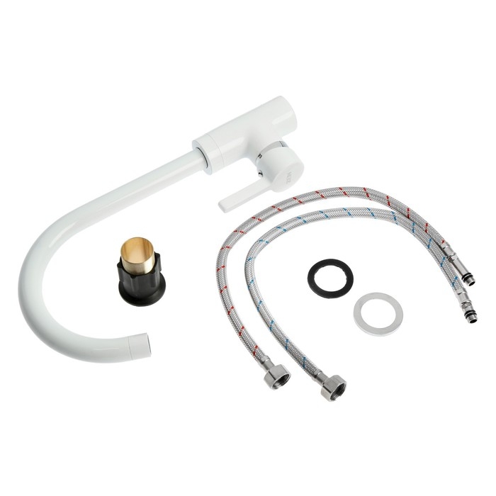 Смеситель для кухни ZEIN Z6971, однорычажный, картридж керамика 40 мм, латунь, белый Смеситель для кухни ZEIN Z6971, однорычажный, картридж керамика 40 мм, латунь, белый