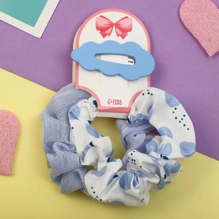 Набор для волос Набор для волос "Милица" 3 шт (невидимка 1 шт - 5 см, резинка 2 шт) фруктики, бело-голубой