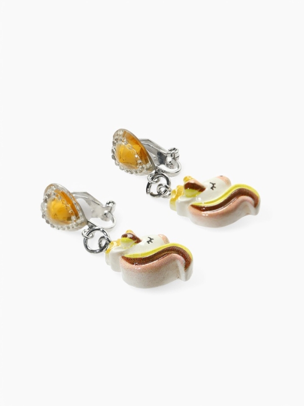 Серьги-клипсы детские  Серьги-клипсы детские "Выбражулька" единорог драгоценность с сердцем кристалл, цвет жёлто-белый