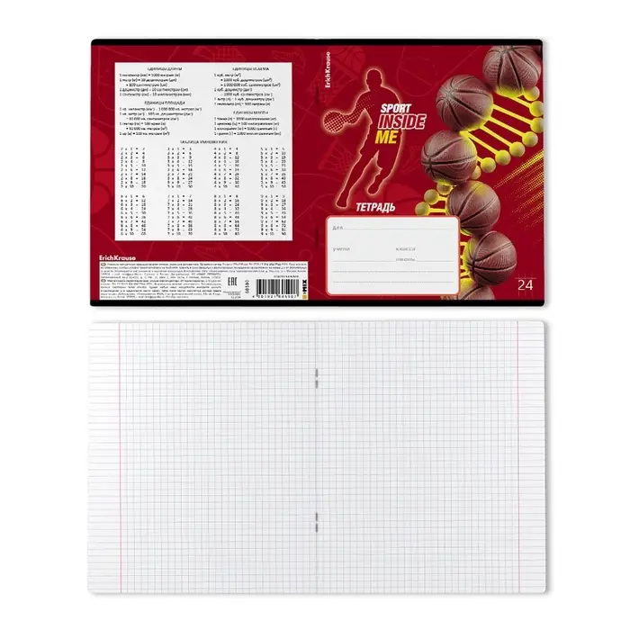 Тетрадь 24 листов в клетку ErichKrause "Sport DNA", выборочный УФ-лак, блок офсет 100% белизна, МИКС