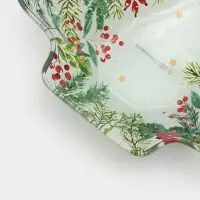 Блюдо новогоднее сервировочное Доляна &laquo;Еловые ветки&raquo;, 17.7&times;18.5&times;3.5 см, стекло, белое, зелёное