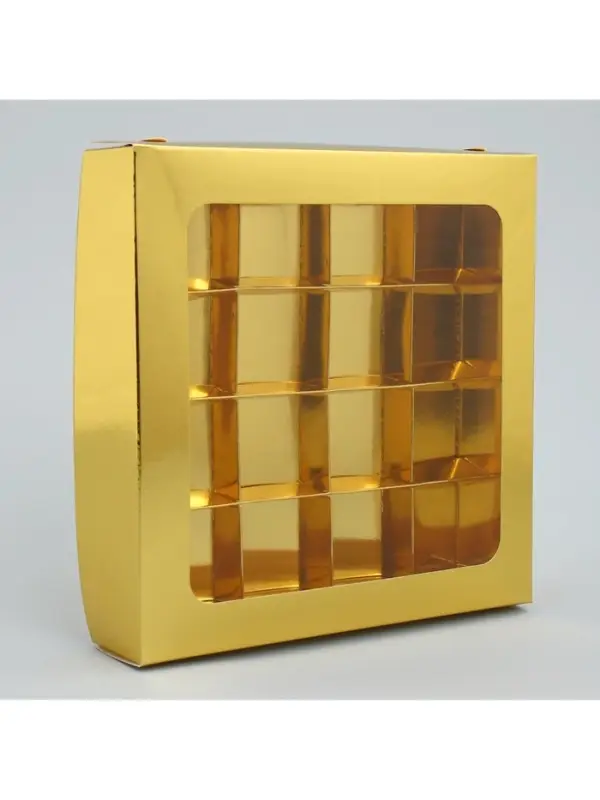 Коробка для конфет, кондитерская упаковка, 16 ячеек &laquo;Золотистая&raquo;, 18.9&times;18.9&times;3.8 см