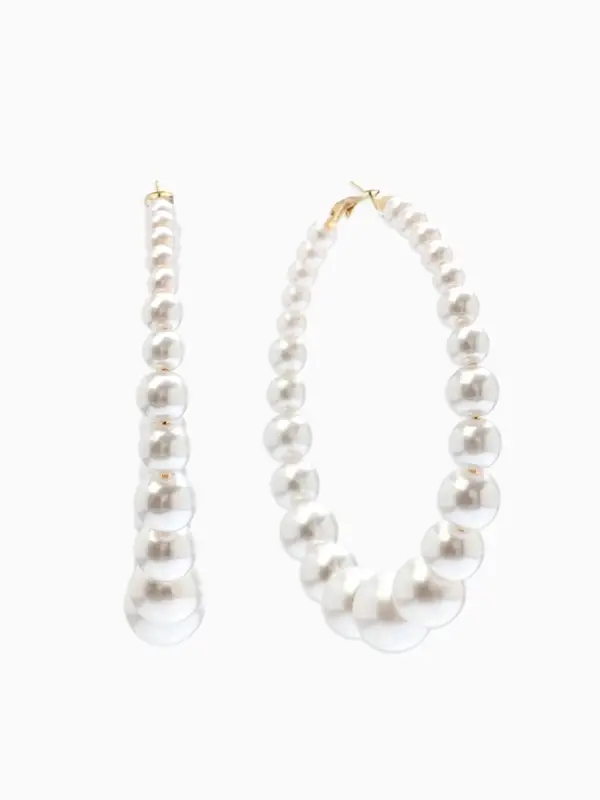 Серьги кольца с жемчугом QF &laquo;Нежность жемчуга&raquo;, d=8 см, белые в золоте