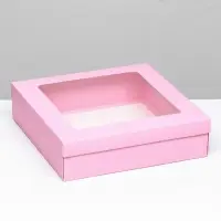 Коробка подарочная складная, упаковка, крышка - дно, розовая, с окном 30&times;30&times;8 см