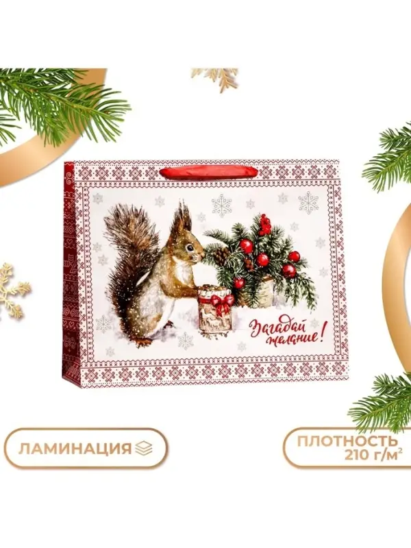 Пакет подарочный ламинированный горизонтальный &laquo;Белочка!&raquo;, 49&times;40&times;19 см