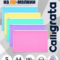 Набор папок-конвертов на ZIP-молнии A4 Calligrata &laquo;Акварель&raquo;, 180 мкм, 5 штук, полупрозрачные, МИКС