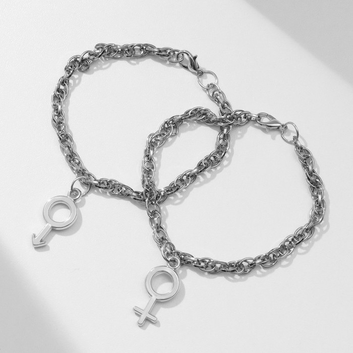 Браслеты «Неразлучники» он и она, цвет чернёное серебро, L=17 см