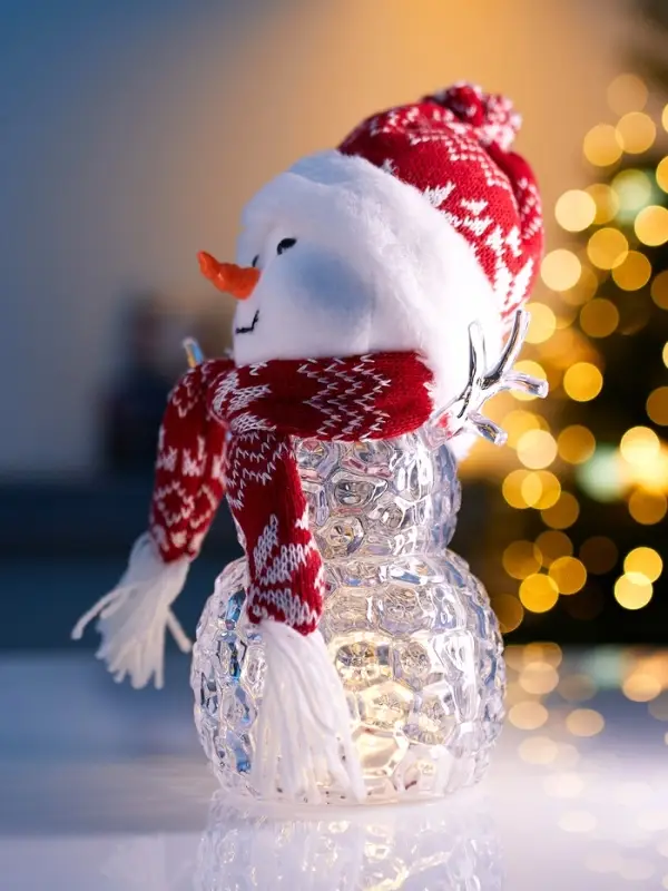 Фигура «Снеговик в красном» 28 см, 1 LED, от батареек ААА×3, свечение тёплое белое