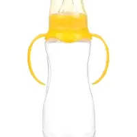 Бутылочка для кормления M&B, классическое горло, с ручками, от 3 мес., 250 мл., жёлтый МИКС