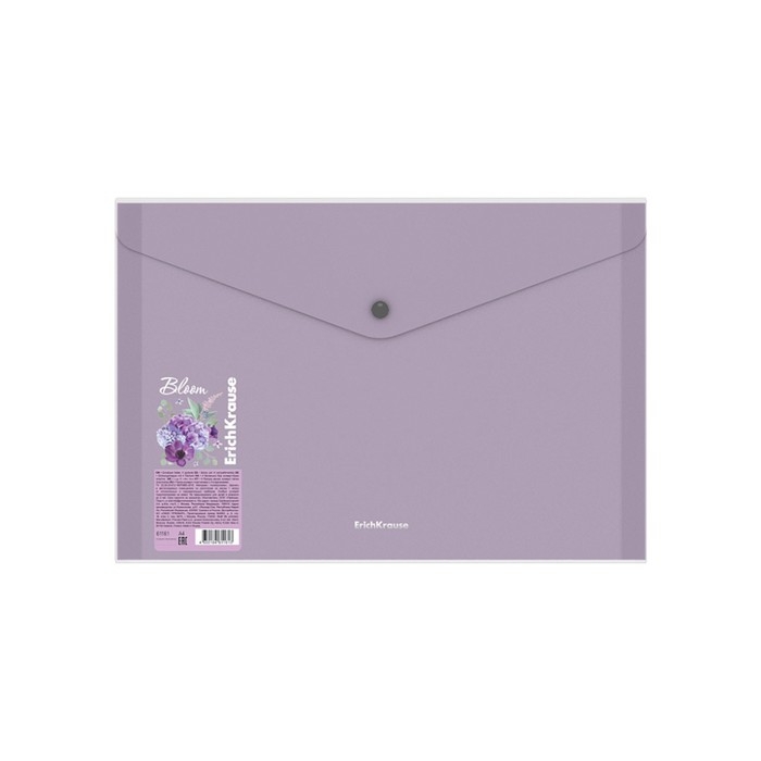 Папка-конверт на кнопке А4, 550 мкм, ErichKrause Matt Pastel Bloom, 4 отделения, с расширением, прозрачная, тиснение  Папка-конверт на кнопке А4, 550 мкм, ErichKrause Matt Pastel Bloom, 4 отделения, с расширением, прозрачная, тиснение "песок", МИКС
