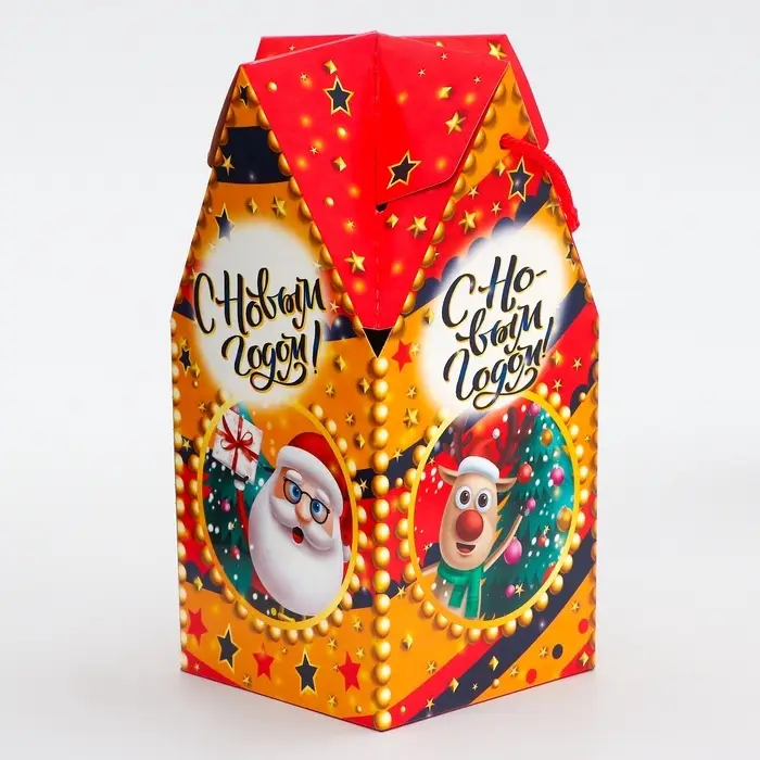 Коробка новогодняя подарочная складная «Приветики» 10.5×10.5×21.5 см