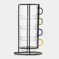 Набор кружек Доляна &laquo;Квартет&raquo;, 4 шт., 250 мл. на металлической подставке, стекло, прозрачный