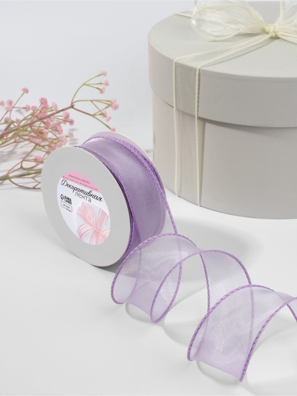 Лента капроновая «Волна», с блеском, 40 мм, 10 ± 1 м, цвет сиреневый №21