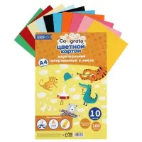 Картон цветной Calligrata, А4, 100 листов, 10 цветов, двусторонний, тонированный в массе