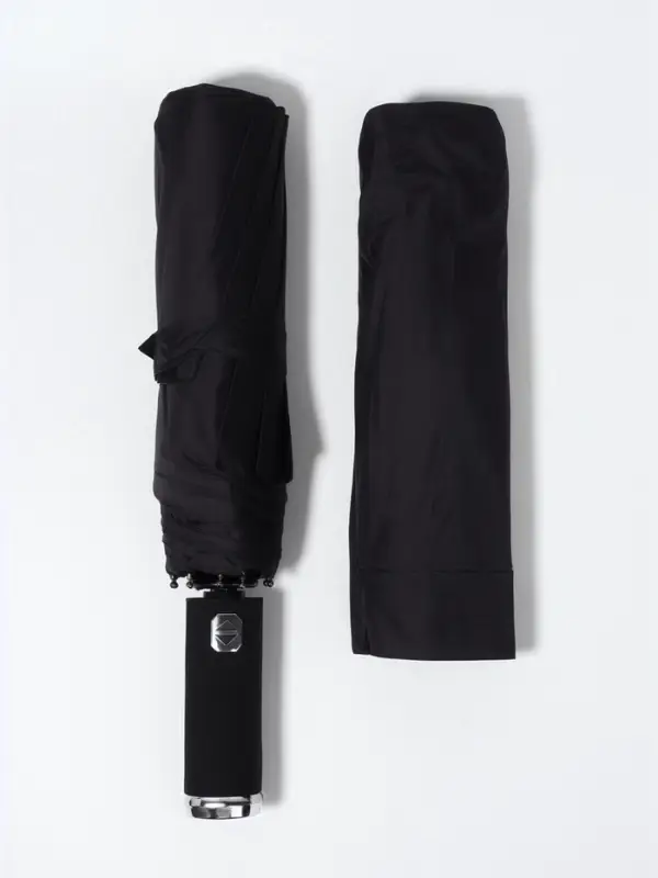 Зонт автоматический &laquo;Однотон&raquo;, с фонариком, вращающаяся ручка, 3 сложения, 10 спиц, R=52/60 см, d=104 см, чёрный