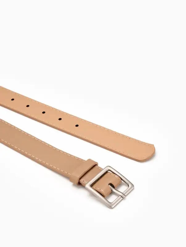 Ремень женский, 110&times;3 см, пряжка металл матовая, серебристая, бежевый