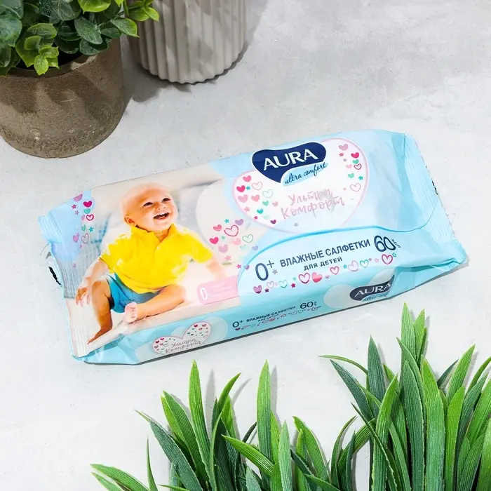 Влажные салфетки Aura Ultra Comfort, детские, 60 шт.