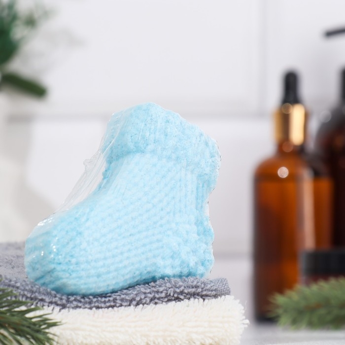 Бомбочка для ванны Бомбочка для ванны "Новогодний Носочек" с ароматом хвойного леса, синяя, 80 гр