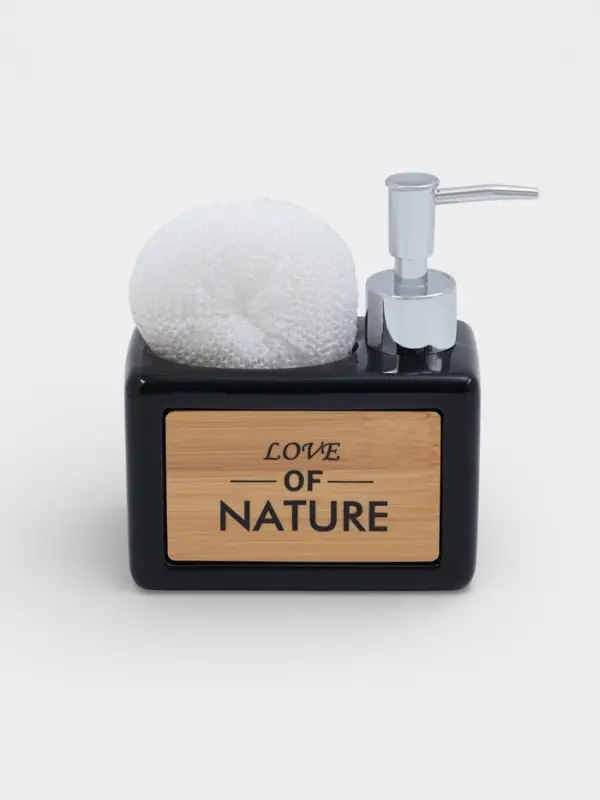 Дозатор для моющего средства SAVANNA &laquo;Природа&raquo;, 450 мл, с подставкой для губки, чёрный