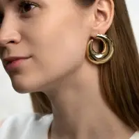 Серьги металл &laquo;Кольца&raquo;, полумесяц, цвет золото
