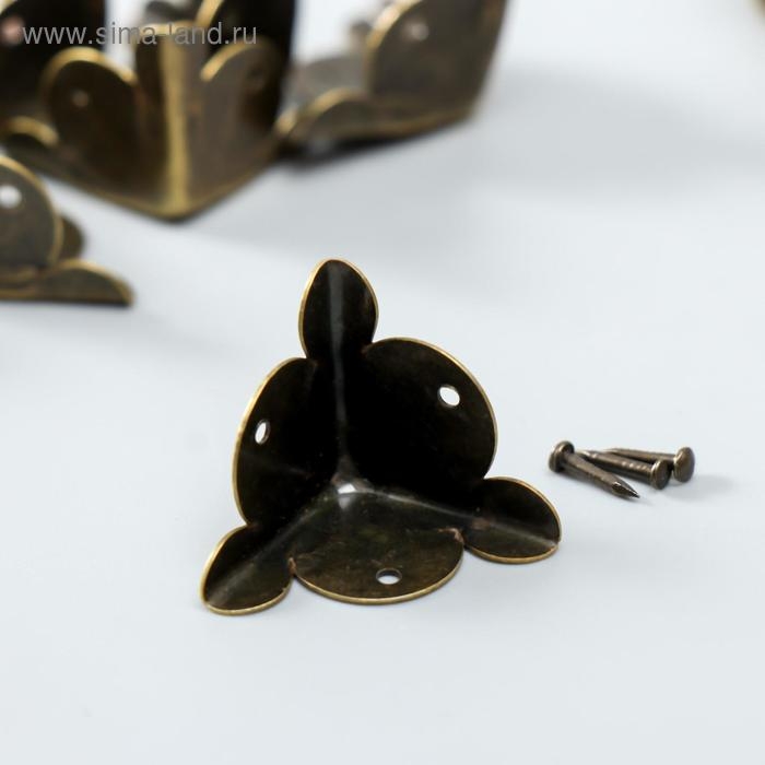 Уголок металл Уголок металл "Треугольник" набор 10 шт+гвозд. бронза 1,8х1,8 см