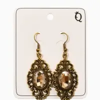 Серьги со стразми "Винтаж"  овал ажурный, цвет золотой в чернёном золоте