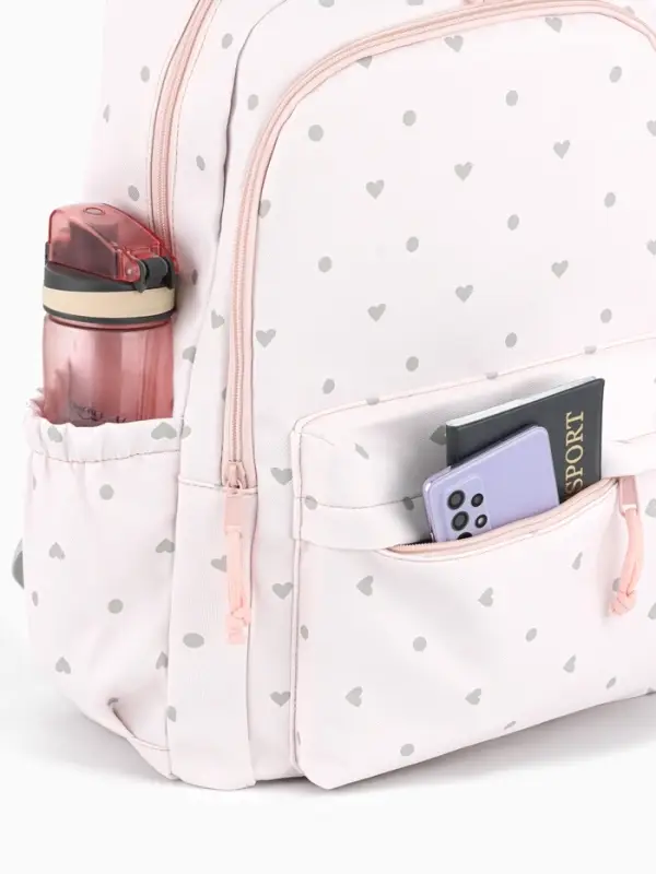 Рюкзак школьный для девочки &laquo;Сердечки&raquo;, 4 кармана, 31&times;13&times;48 см, розовый