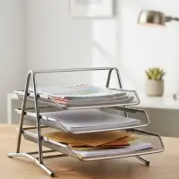 Лоток для бумаг горизонтальный, металлическая сетка, 3 отделения, серый