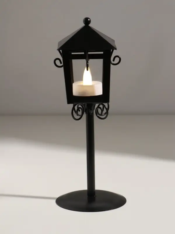 Подсвечник металл 1 свеча  Подсвечник металл 1 свеча "Фонарь" черный 24х9х9 см