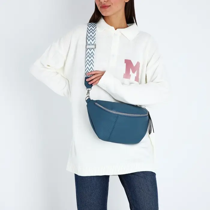 Сумка женская кросс-боди на молнии, 34&times;11&times;17 см, синяя