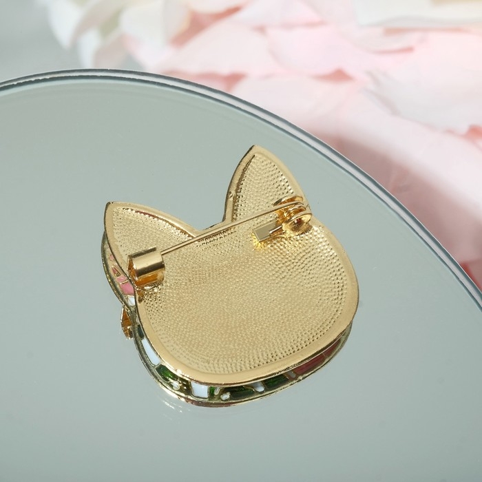 Брошь «Кошечка» цветочный узор, цветная в золоте Брошь «Кошечка» цветочный узор, цветная в золоте