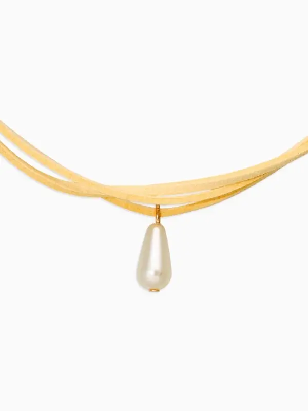 Чокер на шнурке с подвеской &laquo;Жемчужная капля&raquo;, L=134 см, белый, жёлтый