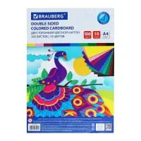 Картон цветной BRAUBERG Kids series, А4, 100 листов, 10 цветов, двусторонний, тонированный