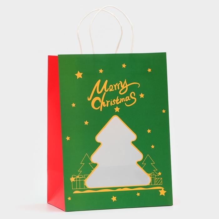 Пакет подарочный новогодний с окном Пакет подарочный новогодний с окном "Ёлка" 30 х 22 х 14 см.