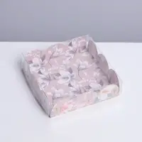 Коробка для печенья, кондитерская упаковка с пластиковой крышкой, &laquo;Цветы&raquo;, 10.5 х 10.5 х 3 см