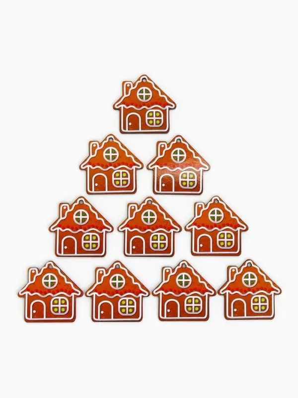 Ёлочная игрушка деревянная &laquo;Новый год: домик&raquo;, набор 10 шт.