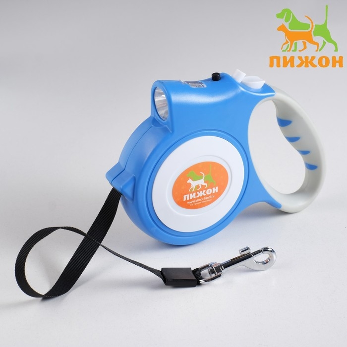 Рулетка Рулетка "Пижон" с фонариком, прорезиненная ручка, 5 м, до 35 кг, голубая