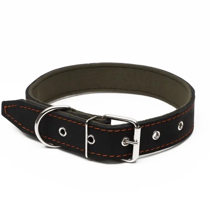 Ошейник комбинированный кожа/брезент, 69&times;3.5 см, ОШ 45-60 см, чёрный