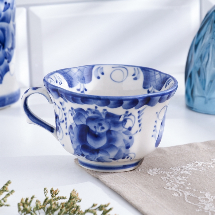 Чайная гжель «Мак», бело-синий,керамика,