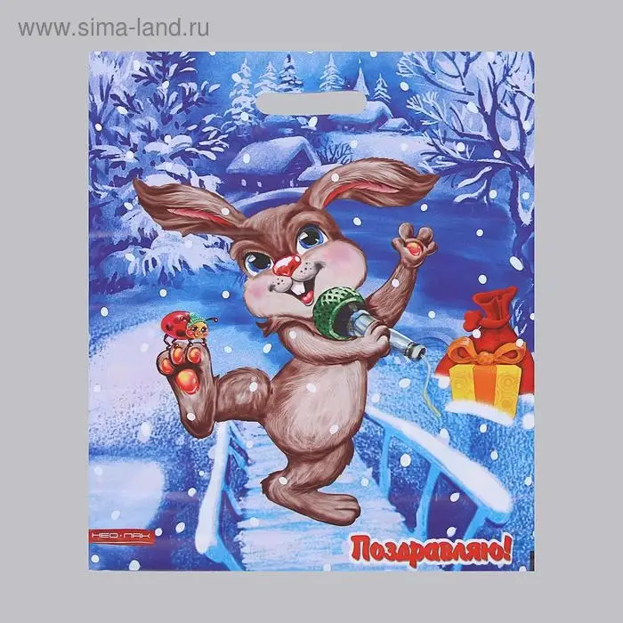 Пакет «Веселый зайка», полиэтиленовый с вырубной ручкой, 38×47 см