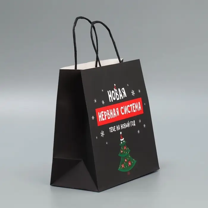 Пакет подарочный новогодний крафтовый &laquo;Нервы&raquo;, 22&times;22&times;11 см
