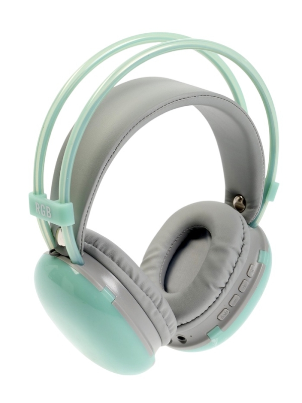 Наушники полноразмерные Mybit W-33, RGB подсветка, BT5.3, 800 мАч, Type-C, зелёные