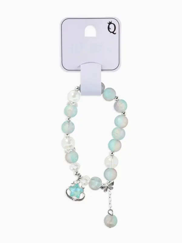 Браслет с подвесками &laquo;Сахарный. Звезда&raquo;, шар №10/8, d=6 см, розовый, голубой матовый в серебре