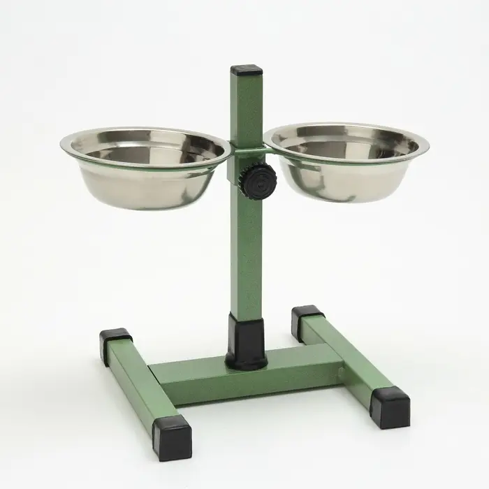 Подставка с мисками, 2&times;1 л, высота 40 см, разборная, зелёная