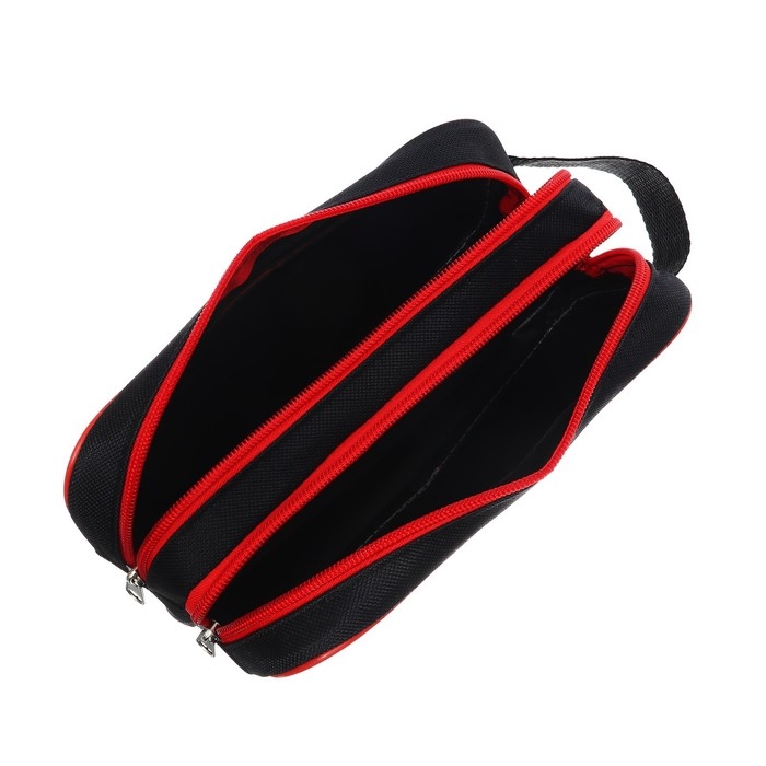 Пенал мягкий 2 отделения, 100 х 220 х 70 мм, объёмный, с ручкой,Calligrata Black, Пенал мягкий 2 отделения, 100 х 220 х 70 мм, объёмный, с ручкой,Calligrata Black, "Черно-красный"